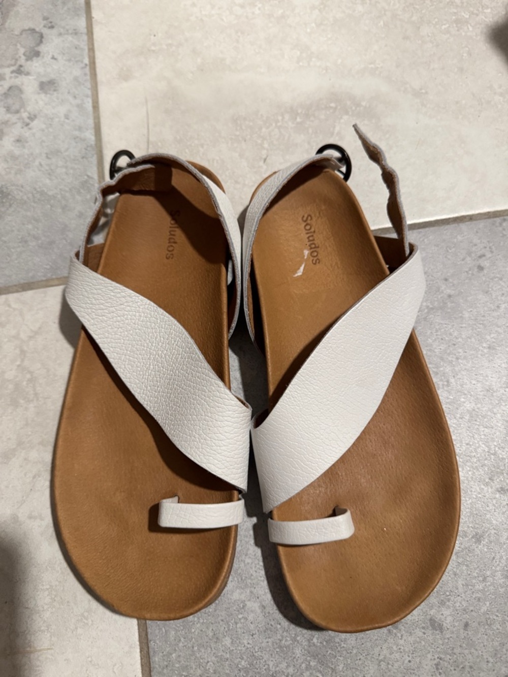 Soludos White Leather Cross-Strap Toe Loop Maya Sandals 7